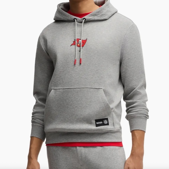 NWT🔖BOSS NFL Woodson Graphic Hoodie Grey BUCS Tampa Bay Sweatshirt - Picture 3 of 11